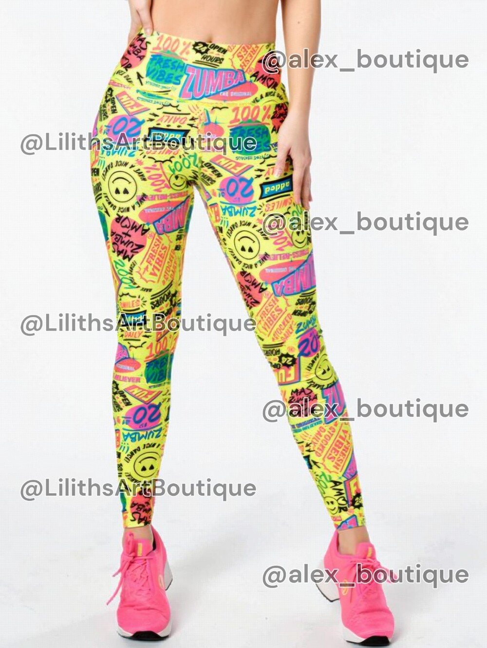 Zumba Fresh Vibes High Waisted Ankle Leggings Caution Size S (E089)
